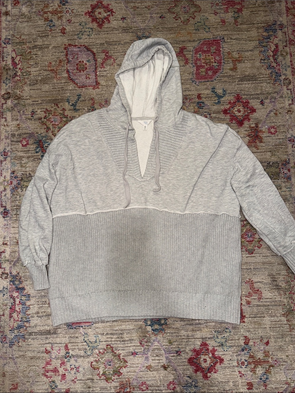 Time and Tru Light Gray Two-Tone Hooded Crewneck Sweater